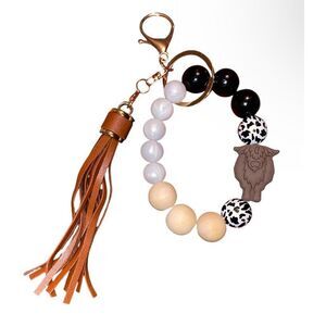 🎀2/$20🎀 Brown Highland Cow Keychain Wristlet with Tassel